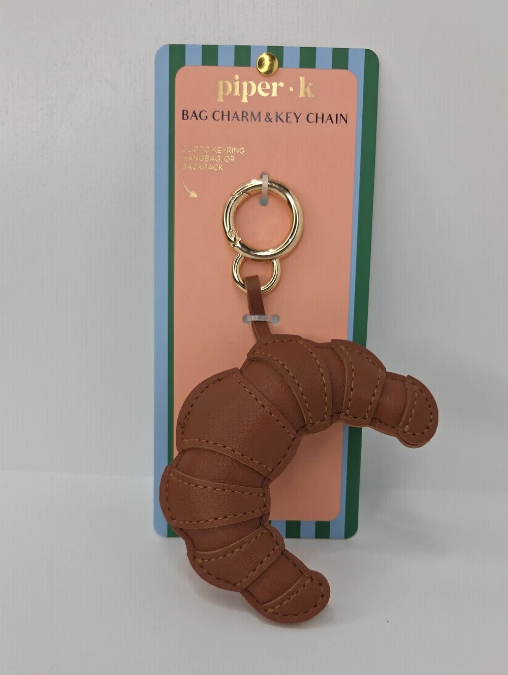 🥐▪️Piper K ▪️uk Exclusive Brown Croissant Bag Charm & Key Chain with Gold Ring